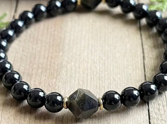 Black tourmaline and Obsidian bracelet